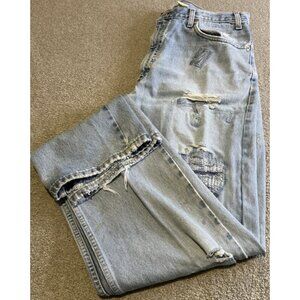 Levis 505 Men 38x34 Patches Light Wash Straight Leg Regular Fit Workwear Y2K